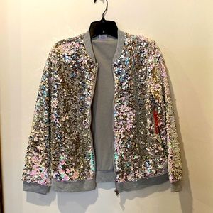 Wonder Nation Kids size XL 14-16 silver sequins jacket with zipper.